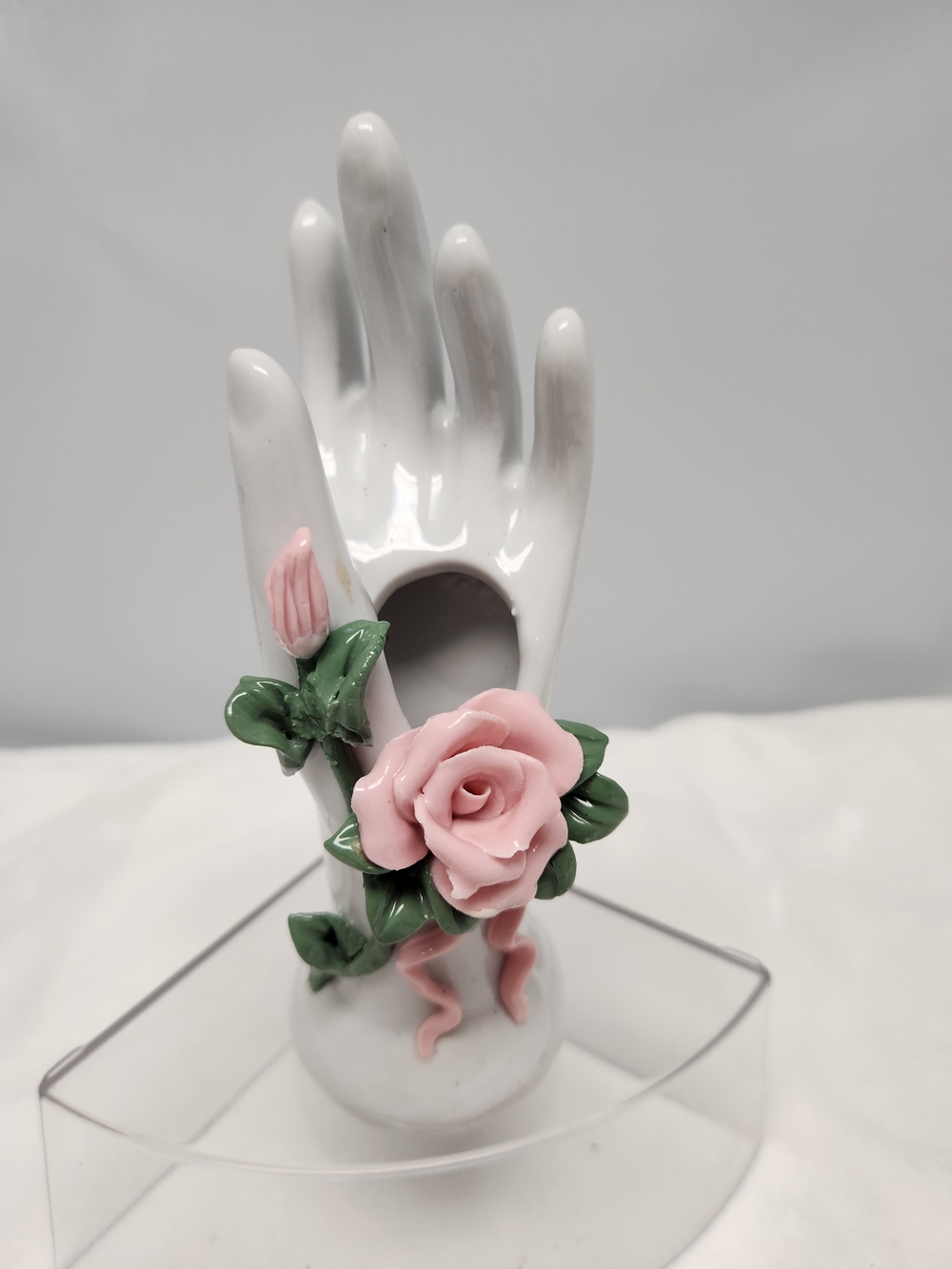 Porcelain Hand Ring Holder with Pink Rose Accent - Women Bath & Body